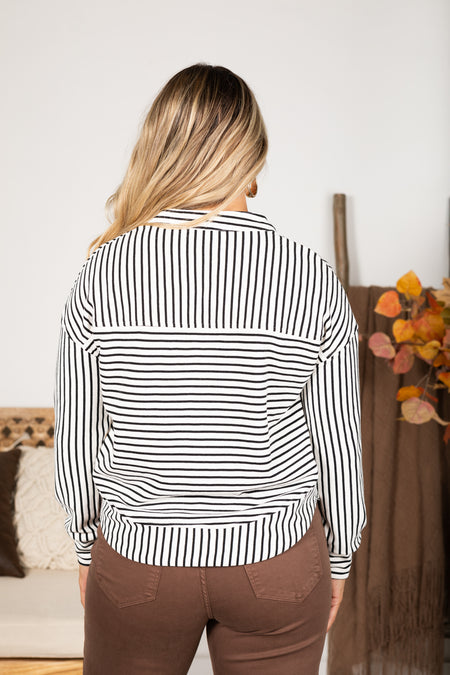 White Stripe Grommet Detail Sweatshirt