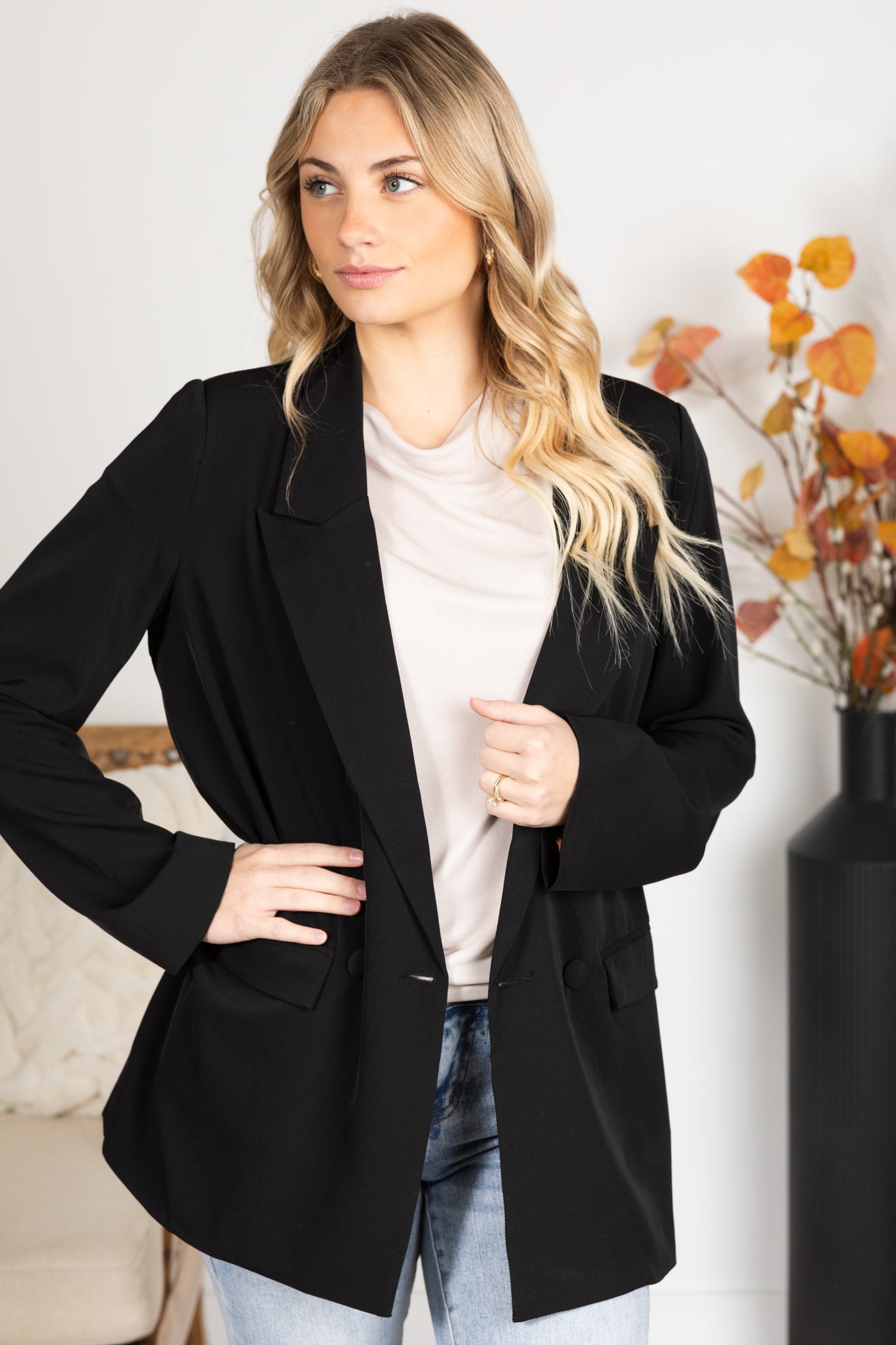 Black Animal Print Lined Blazer