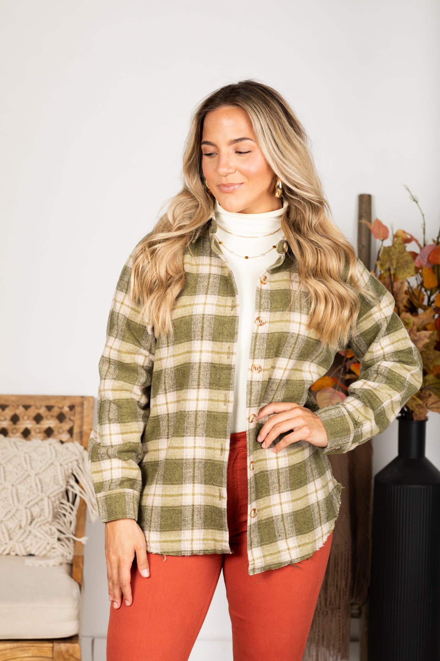 Oversized Collared Button Down Plaid Shirt