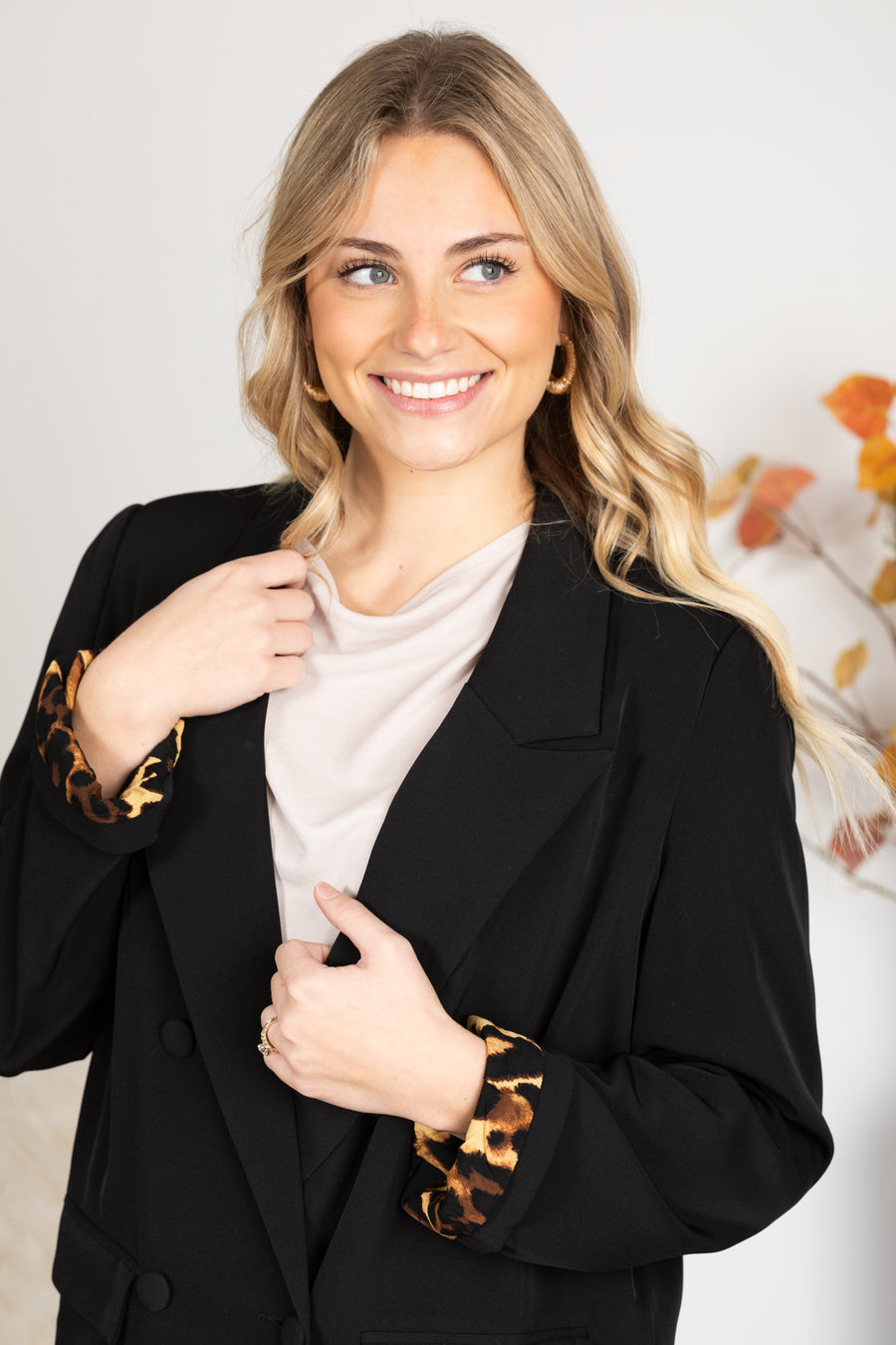 Black Animal Print Lined Blazer