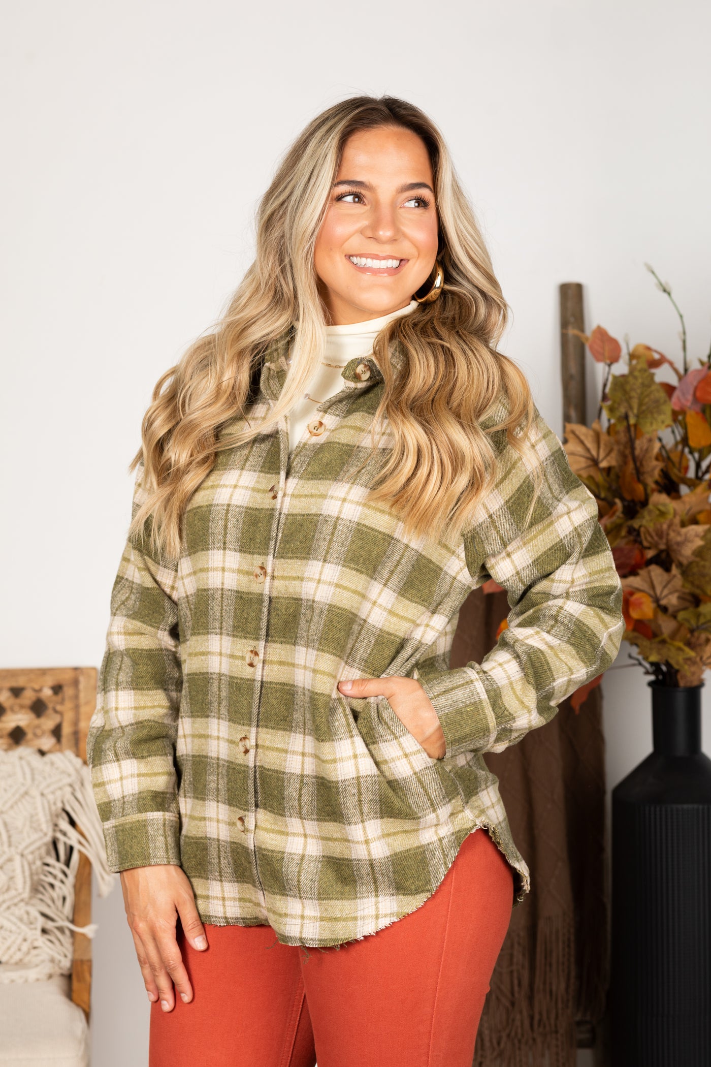 Oversized Collared Button Down Plaid Shirt