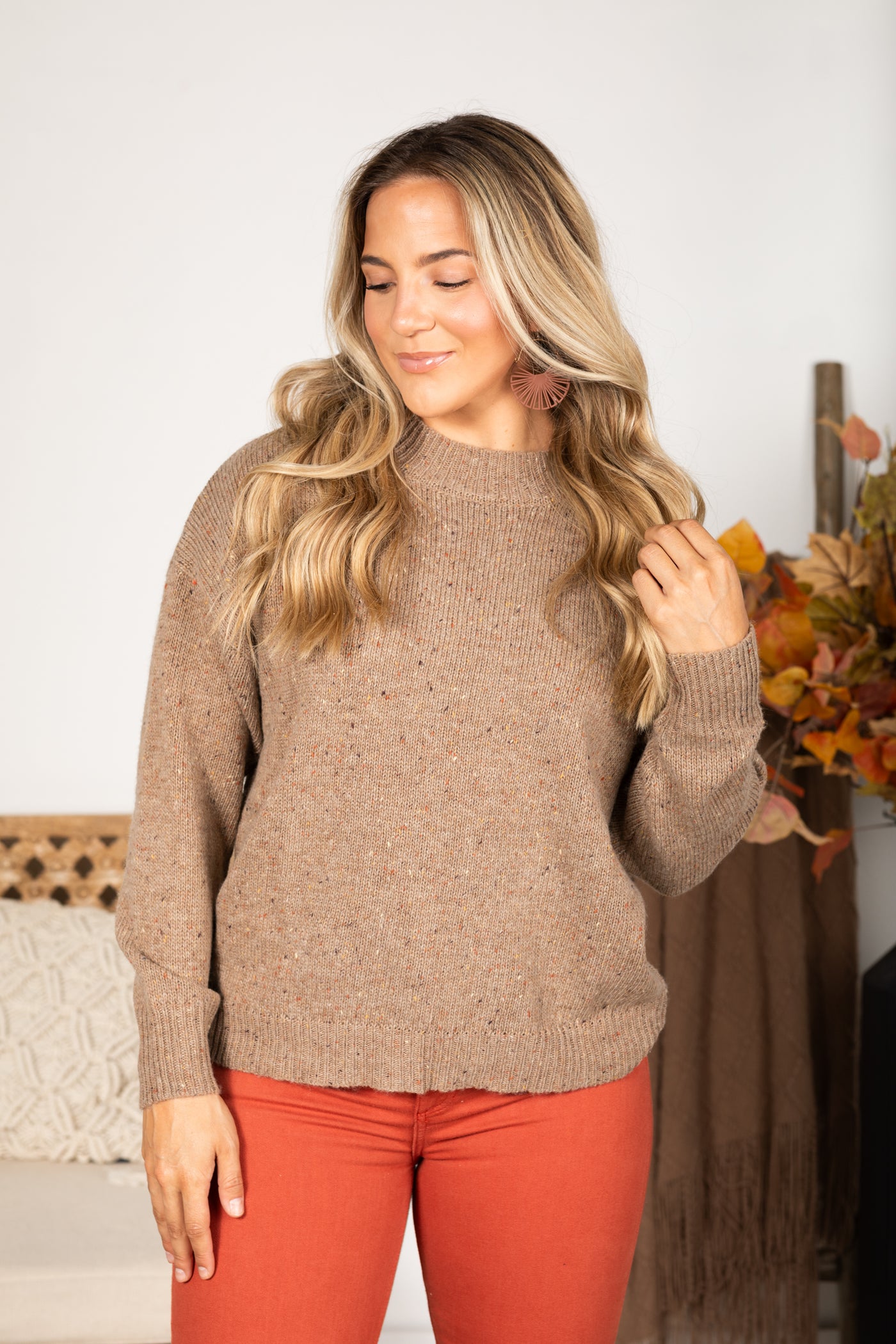 Taupe Speckle Knit Long Sleeve Sweater