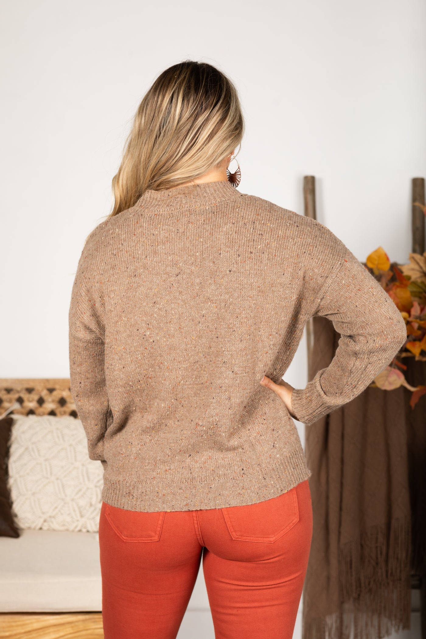 Taupe Speckle Knit Long Sleeve Sweater