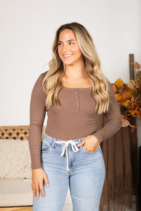 Scoop Neck Long Sleeve Henley Knit Top