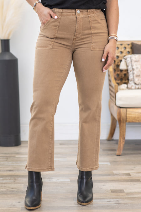 Risen Patch Pockets Ankle Flare Pants