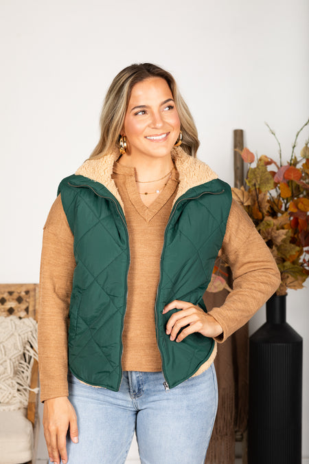 Quilted Zip Up Fleece Lined Puffer Vest