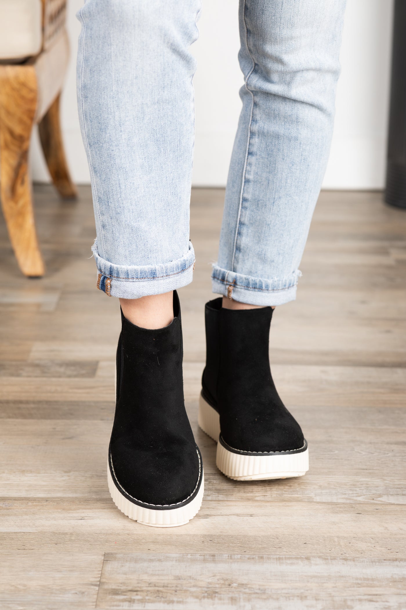 Black Suede Platform Bootie