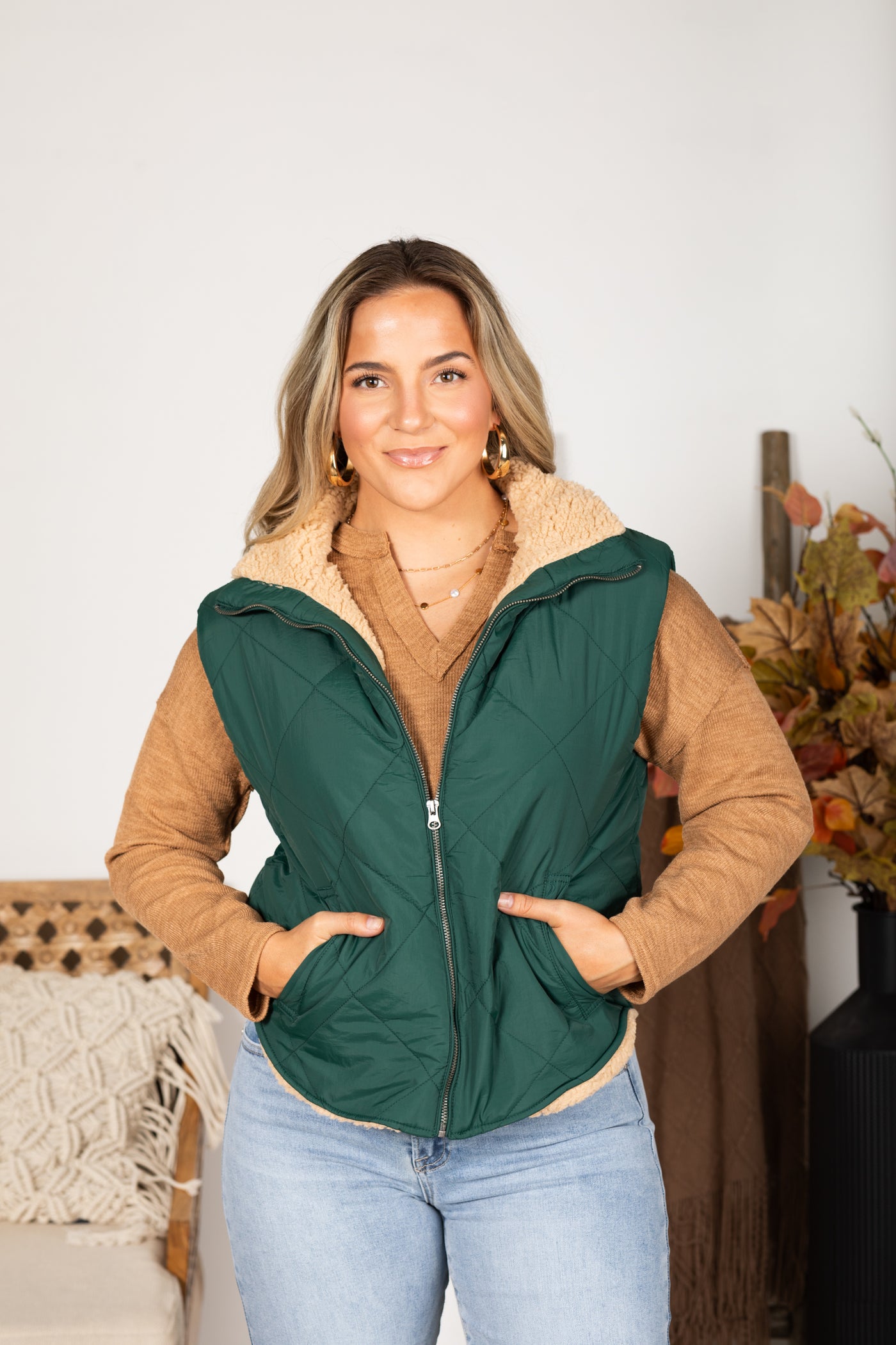 Quilted Zip Up Fleece Lined Puffer Vest