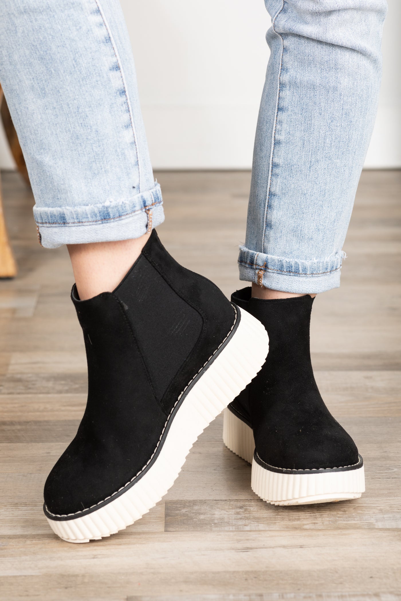 Black Suede Platform Bootie