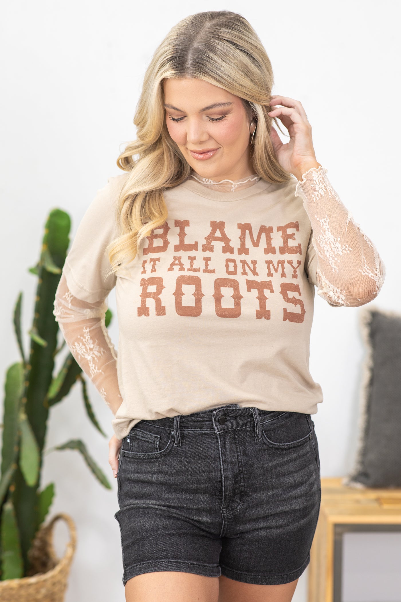 Tan Blame It On My Roots Graphic Tee