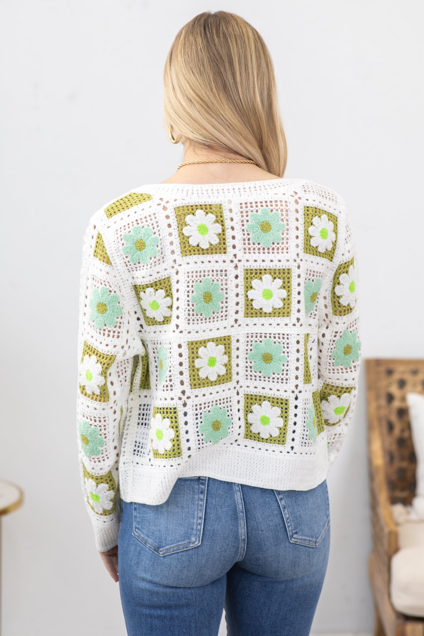 Sage Flower Crochet Lace Cardigan