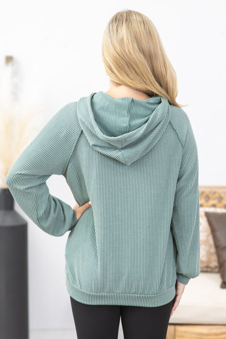 Ribbed Hooded Top With Kangaroo Pocket