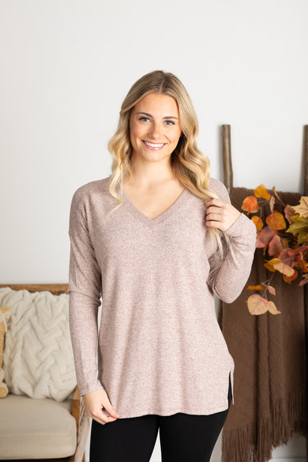 Ultra Soft V-Neck Long Sleeve Knit Top