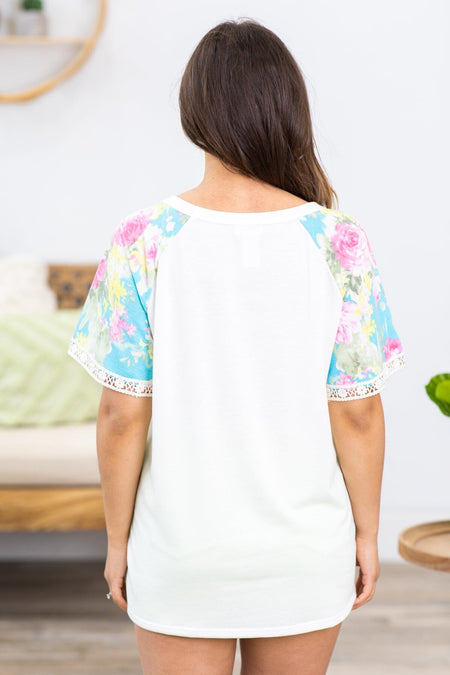 Ivory Multicolor Print Sleeve Top - Filly Flair