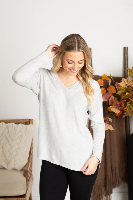 Ultra Soft V-Neck Long Sleeve Knit Top