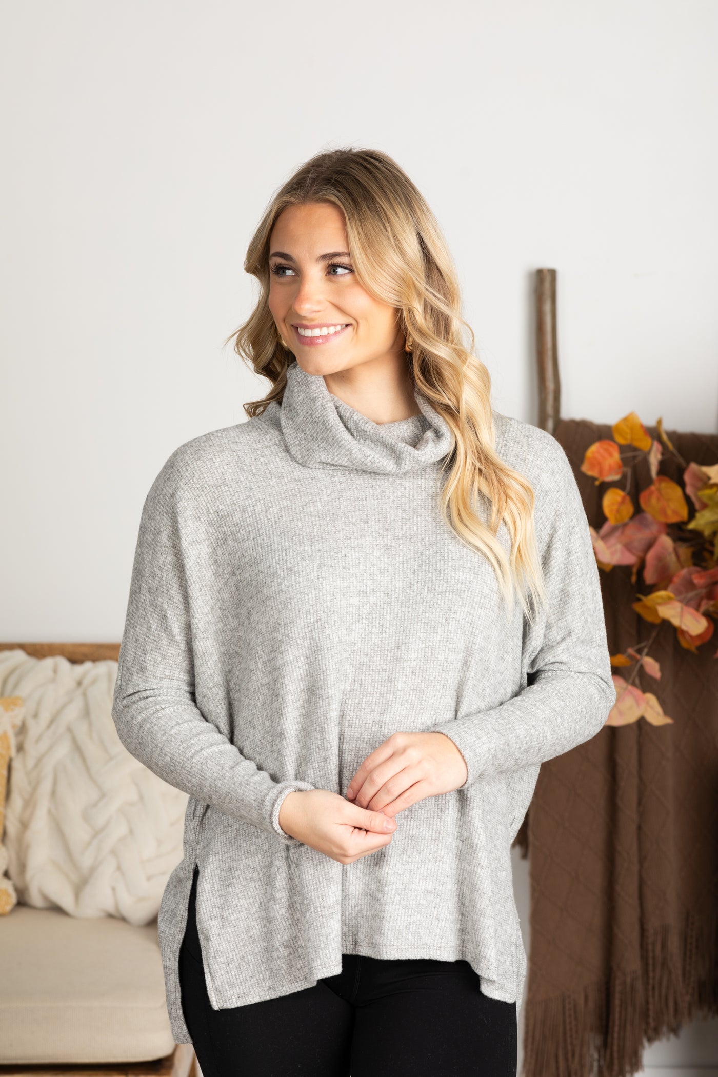 Brushed Knit Cowl Neck Tunic