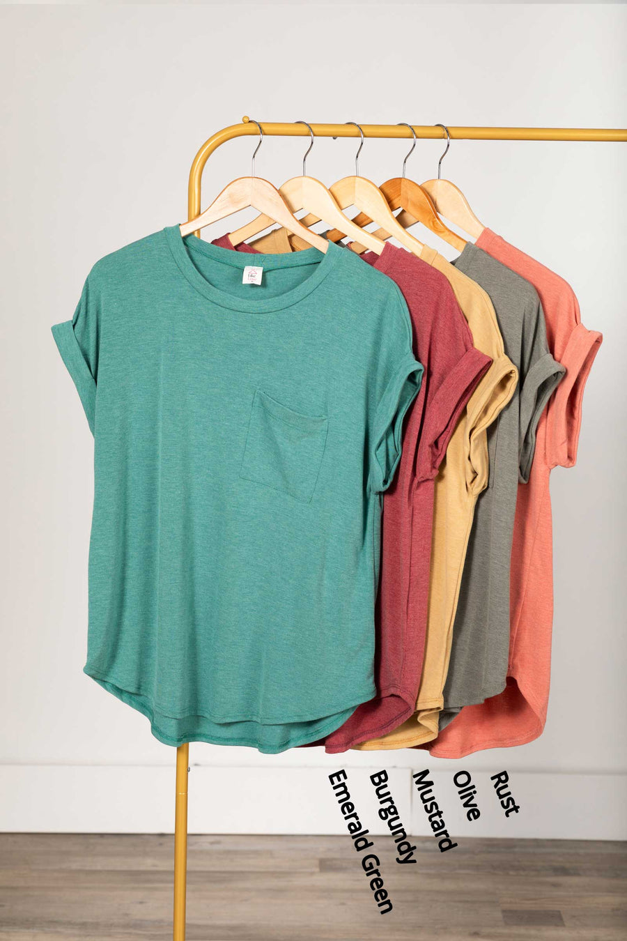 Knit Solid Pocket Folded Short Sleeve Top