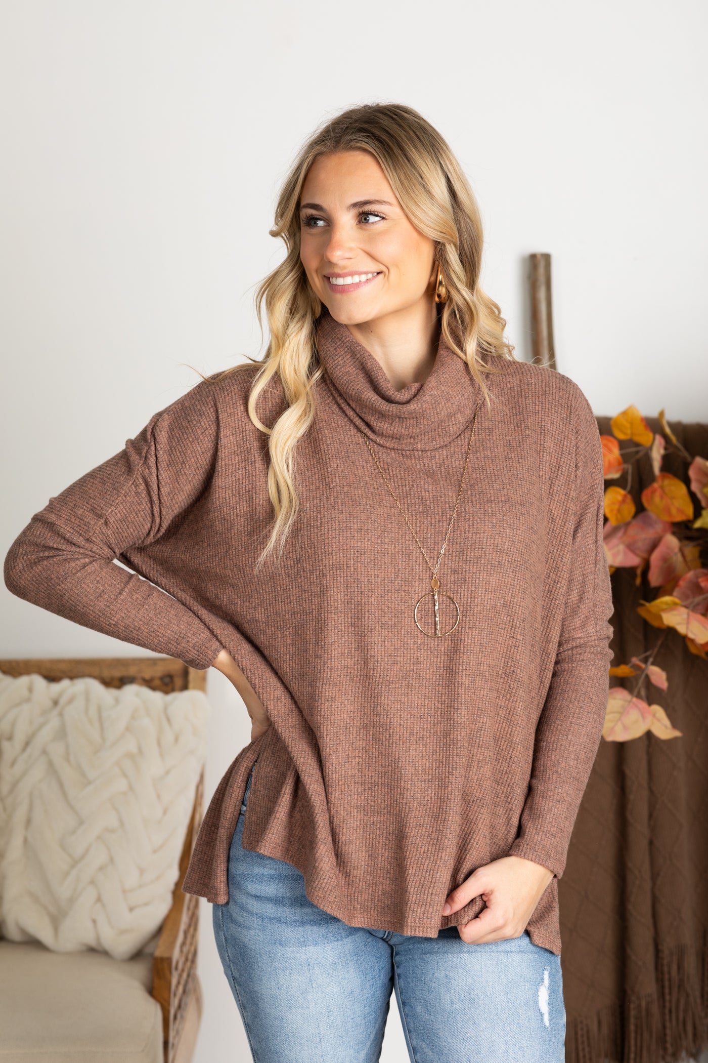 Brushed Knit Cowl Neck Tunic