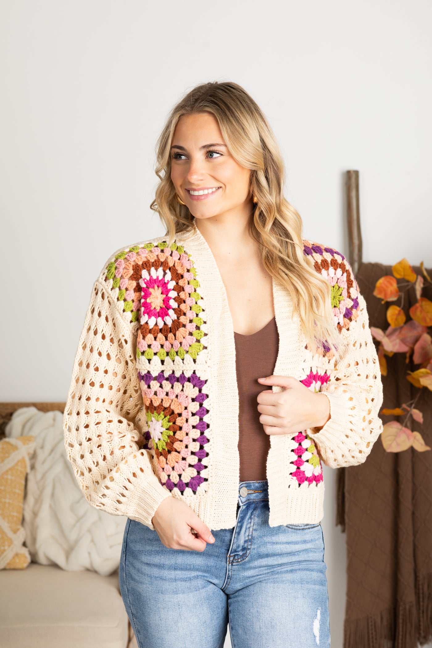 Dark Cream Crochet Cardigan