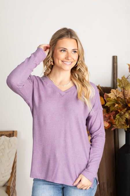 Ultra Soft V-Neck Long Sleeve Knit Top