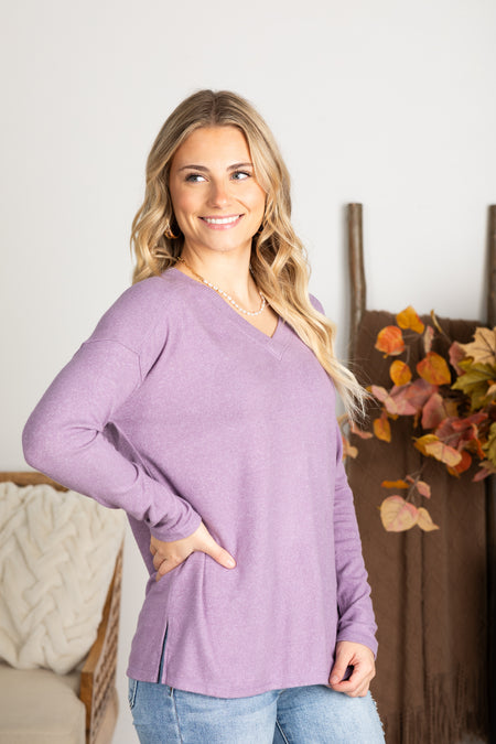 Ultra Soft V-Neck Long Sleeve Knit Top