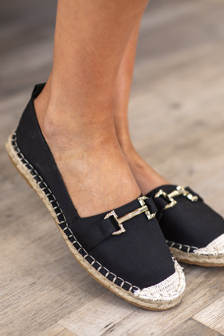 Black Espadrille Canvas Flats