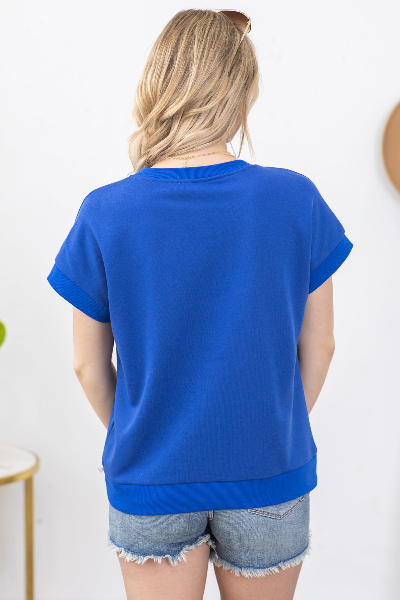 Cobalt Short Sleeve Top With Pocket