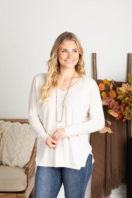 Ultra Soft V-Neck Long Sleeve Knit Top