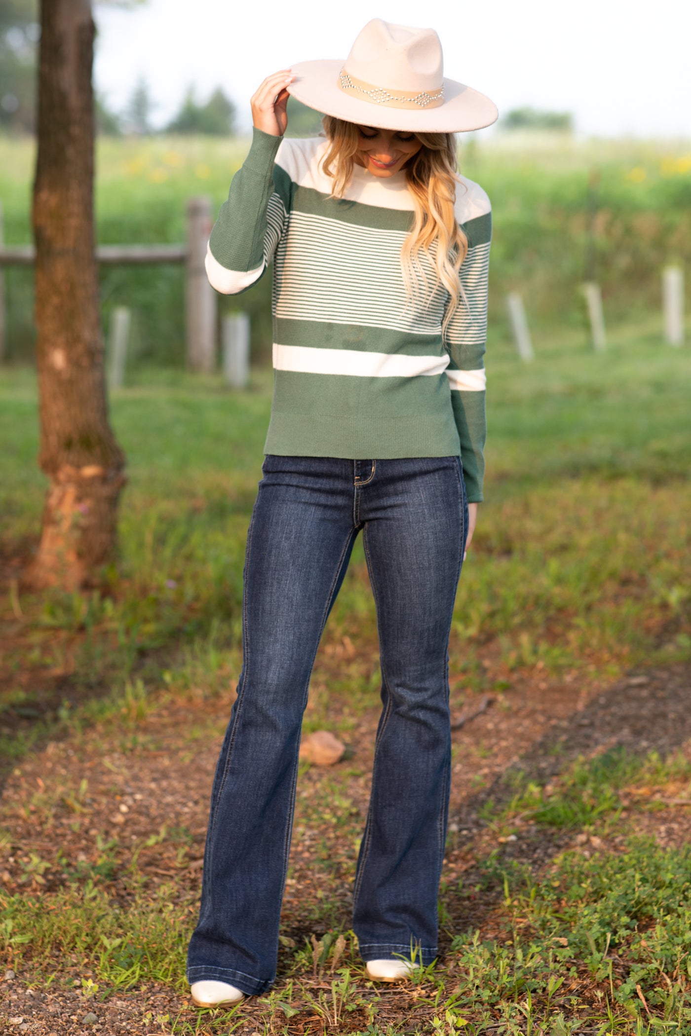 Mini Waffle Striped Colorblock Knit Sweater