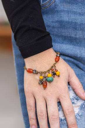 Teal and Mustard Beaded Bracelet