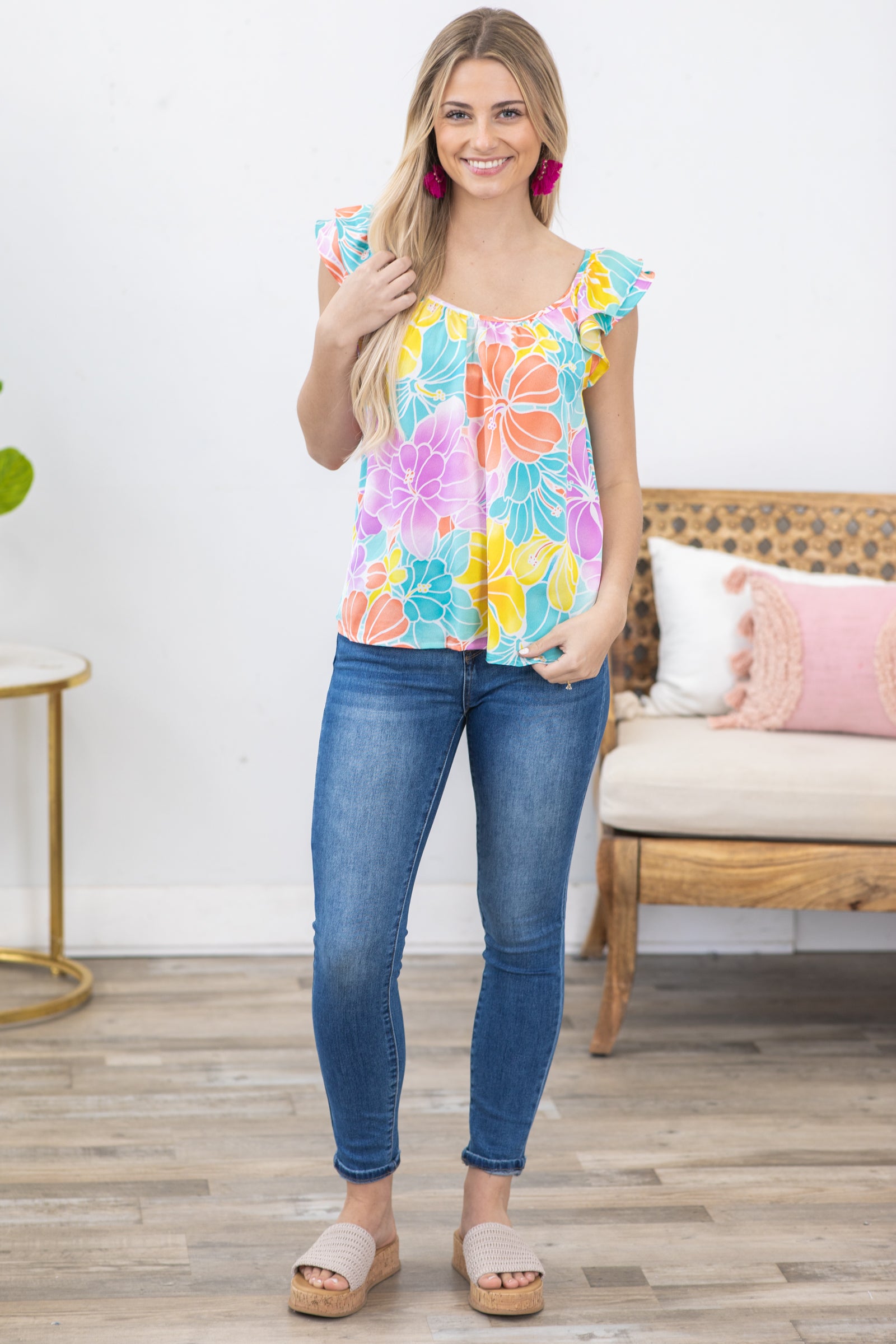 Orchid Floral Multicolor Woven Top