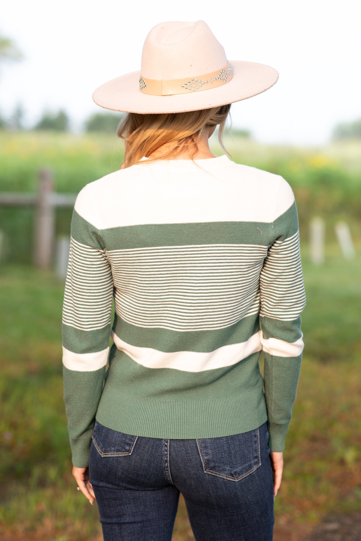 Mini Waffle Striped Colorblock Knit Sweater