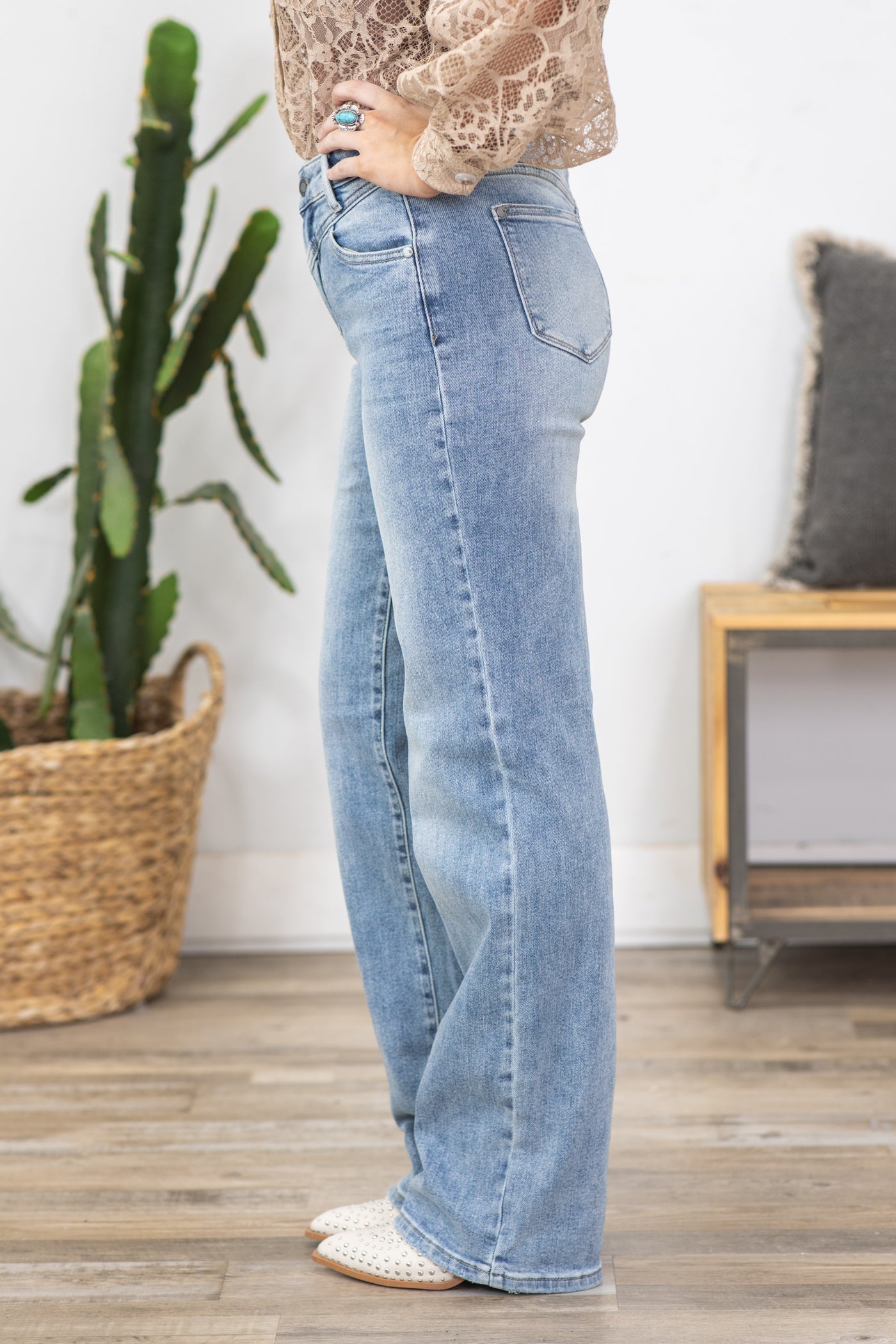 Judy Blue Front Yoke Retro Wide Leg Jeans