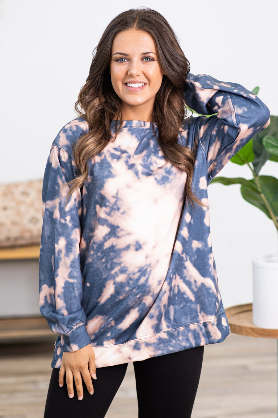 Slate Blue and Tan Tie Dye Sweatshirt - Filly Flair