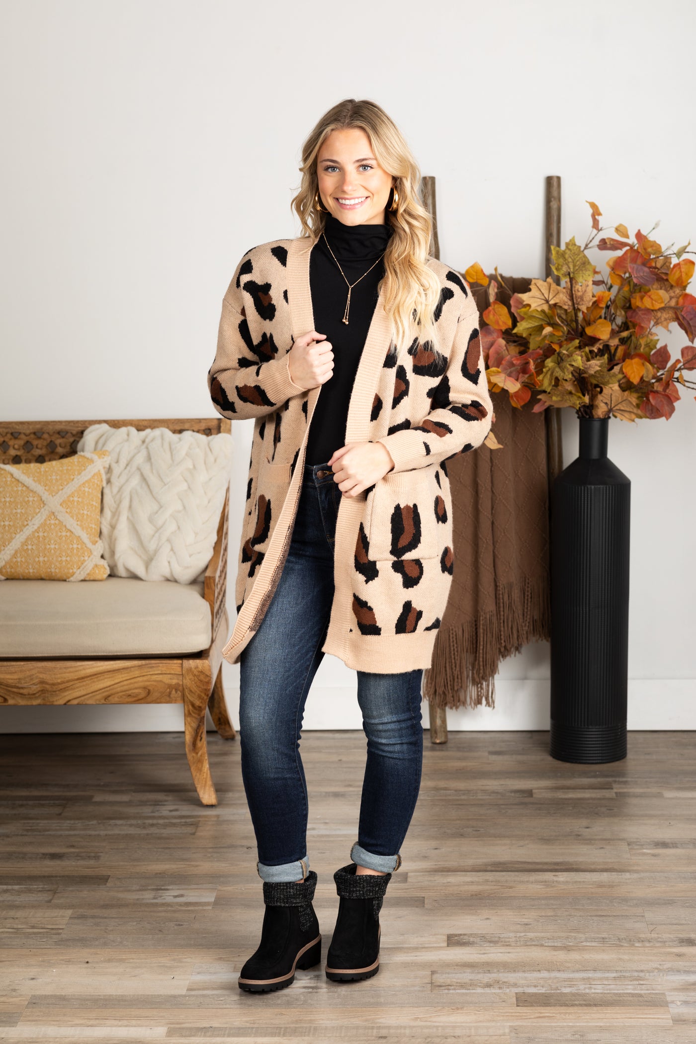 Tan Leopard Print Soft Knit Cardigan