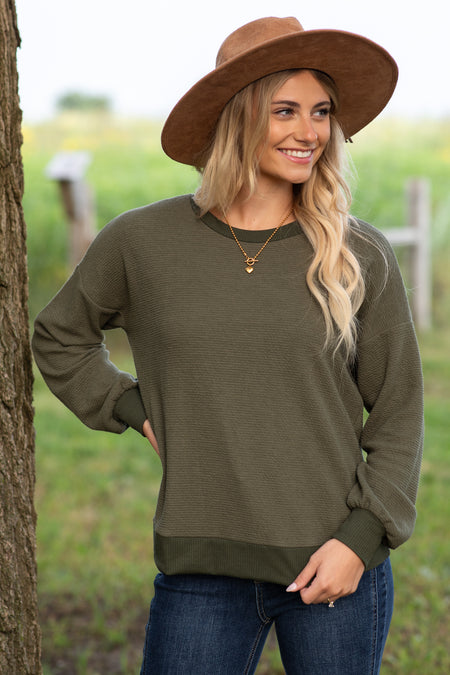 Two-Tone Textured Terry Knit Top