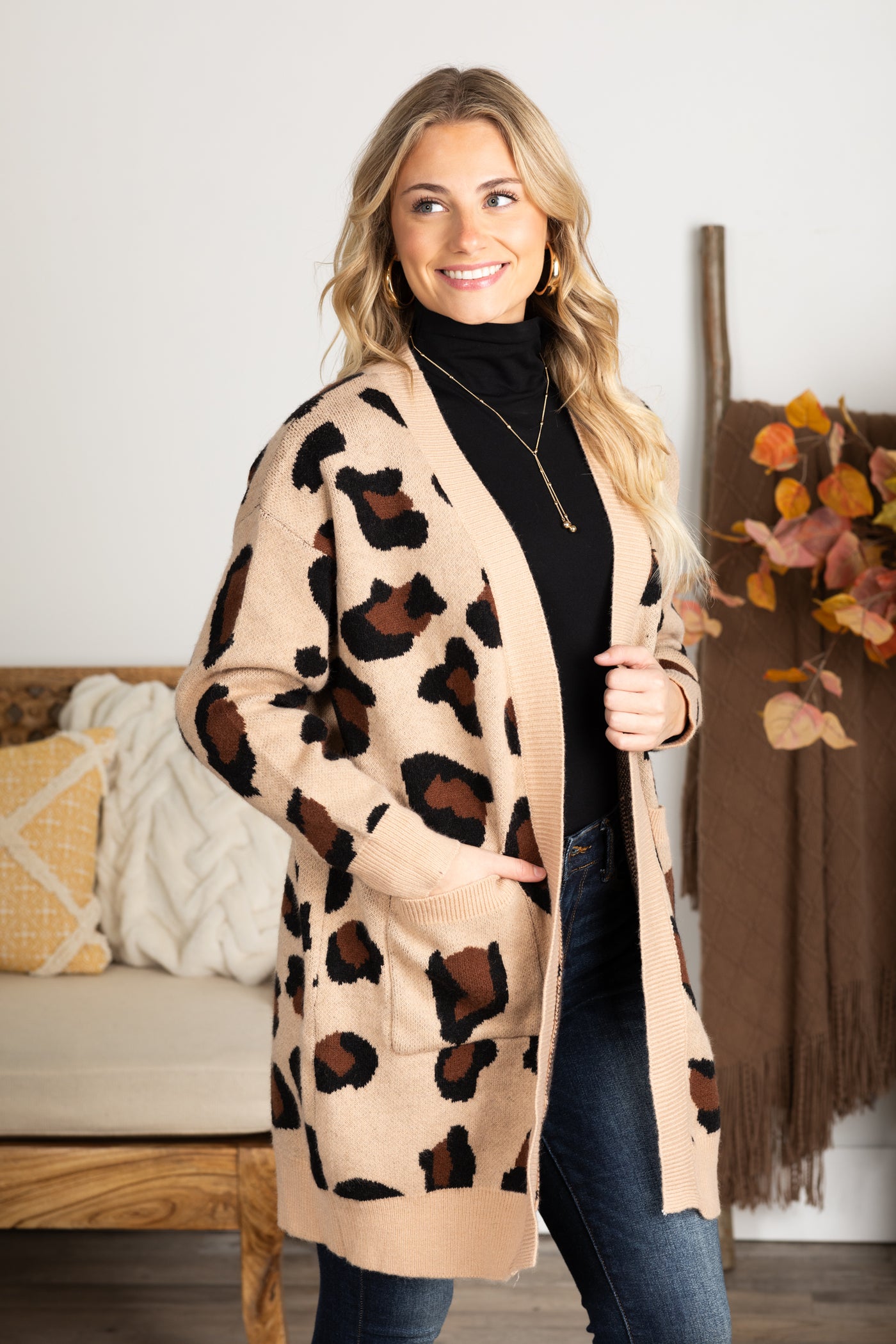 Tan Leopard Print Soft Knit Cardigan