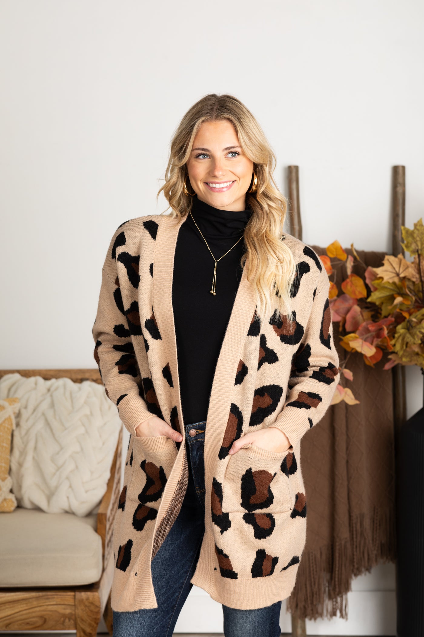 Tan Leopard Print Soft Knit Cardigan