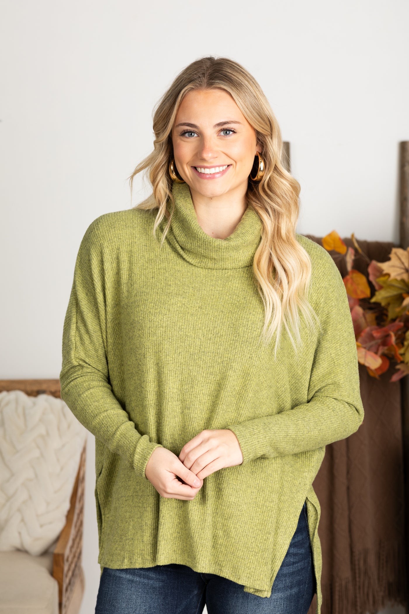 Brushed Knit Cowl Neck Tunic