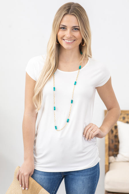 Gold and Turquoise Long Layering Necklace