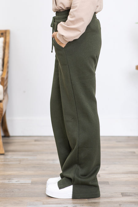 Olive Drawstring Straight Leg Pants