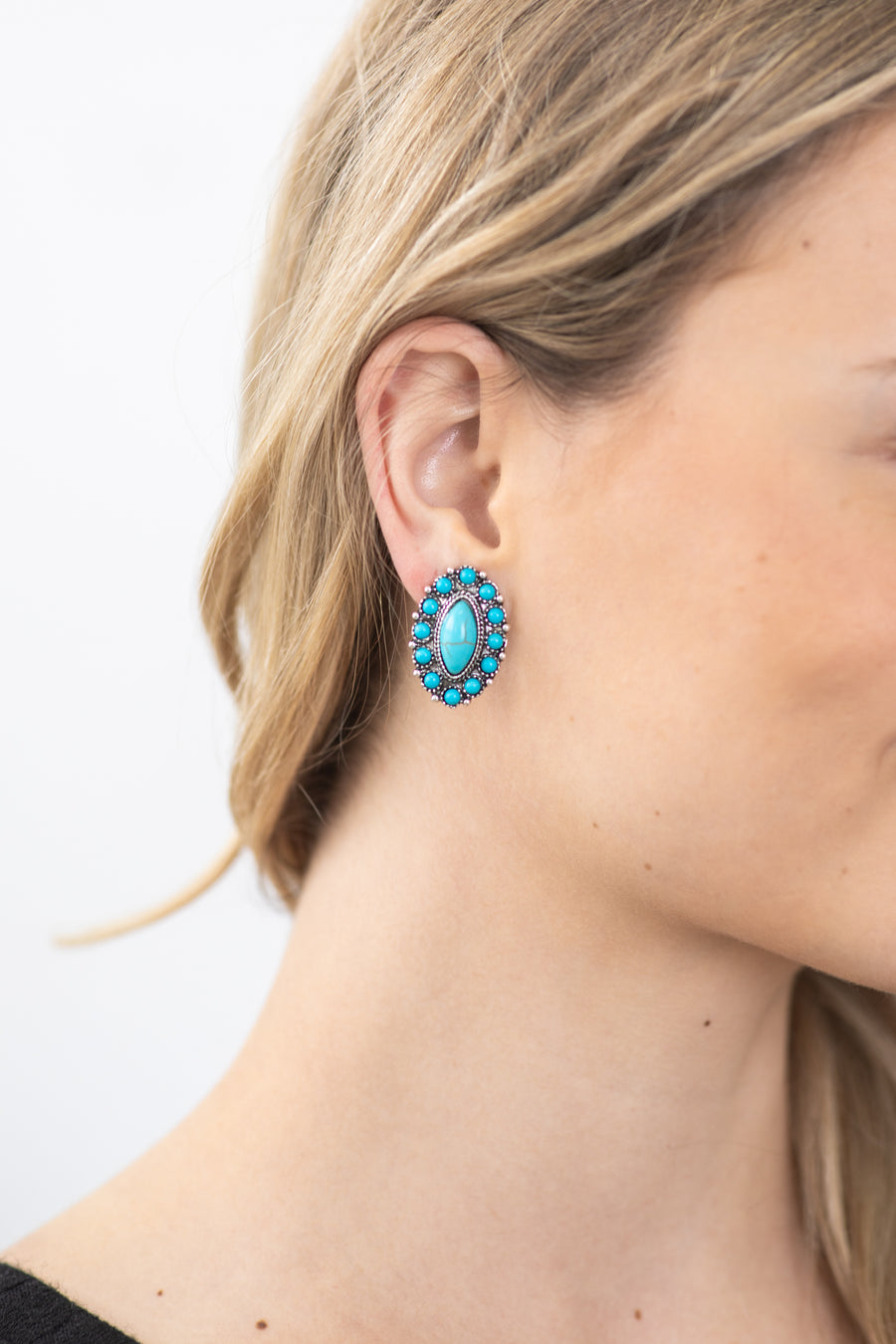 Turquoise and Silver Large Stud Earrings