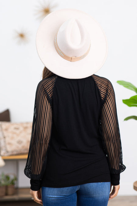 Black Mesh Long Sleeve Detail Top - Filly Flair