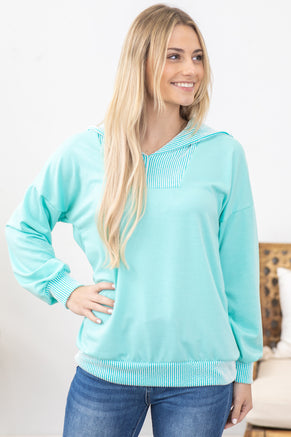 Turquoise Long Sleeve Rib Detail Knit Top