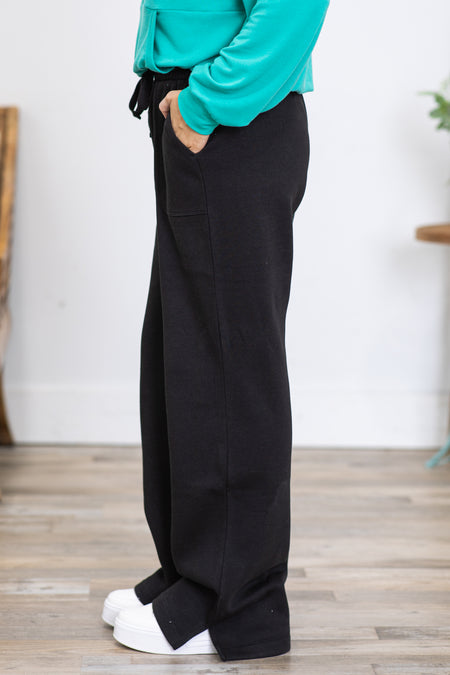 Black Drawstring Straight Leg Pants