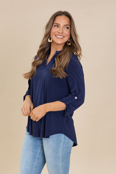 Lizzy Notch Neck Wrinkle Free Top