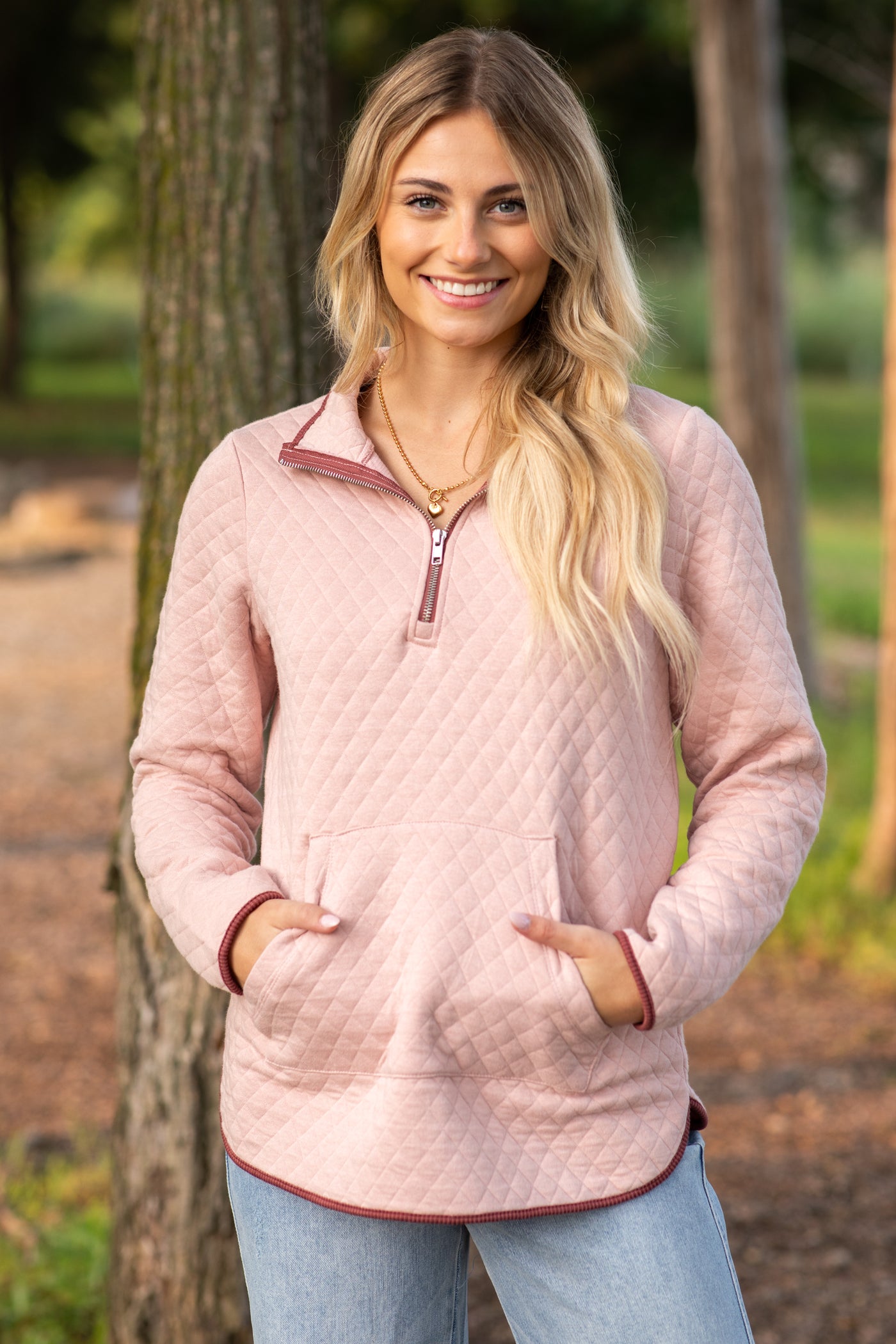 Quilted Half Zip-Up Pullover