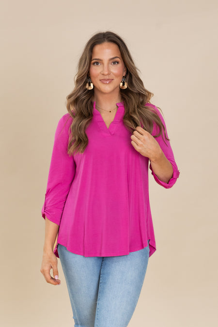 Lizzy Notch Neck Wrinkle Free Top