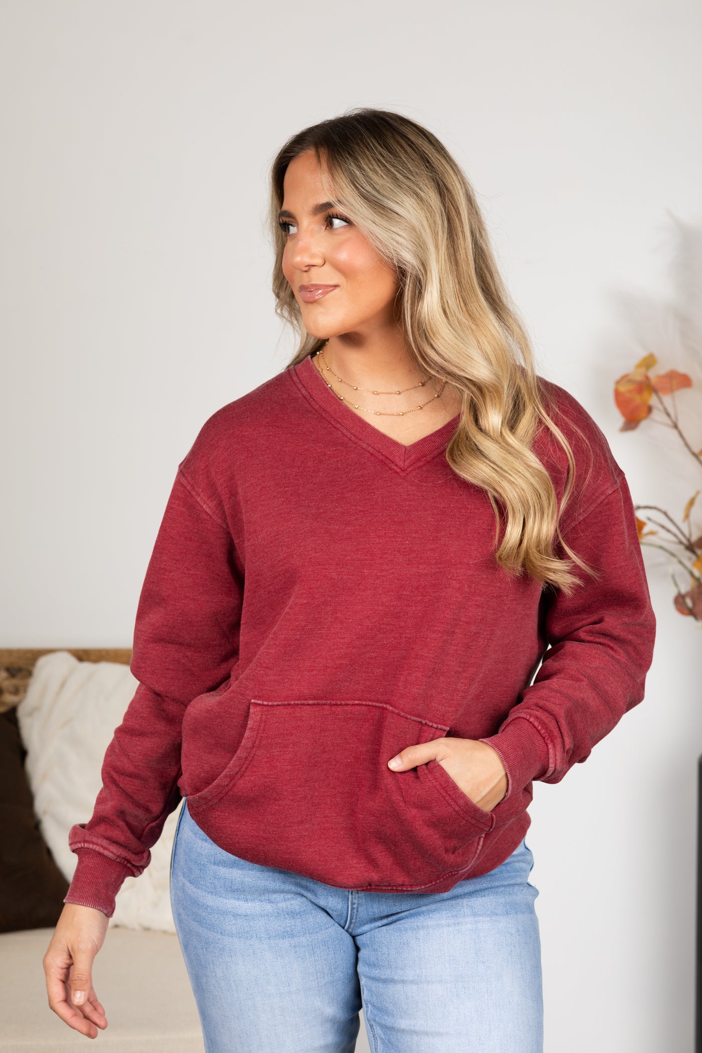 Pigment Dyed Cozy Campfire V-Neck Sweatshirt