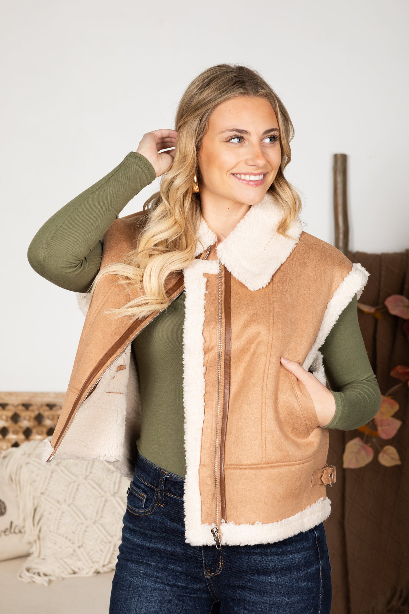 Sherpa Lined Faux Suede Vest